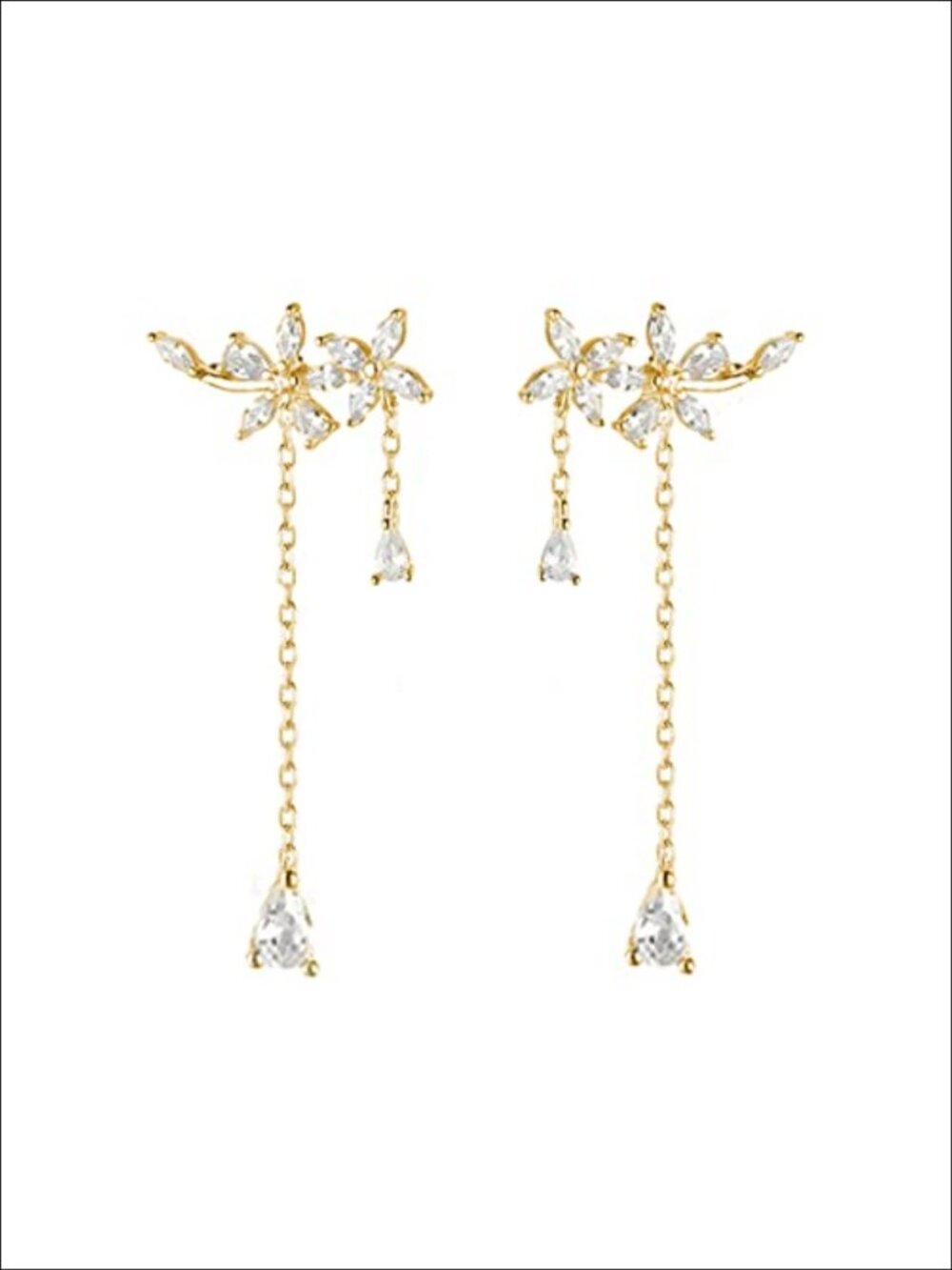 925 Sterling Silver Dainty CZ Flower Wrap Dangle Earrings Wedding Bridal